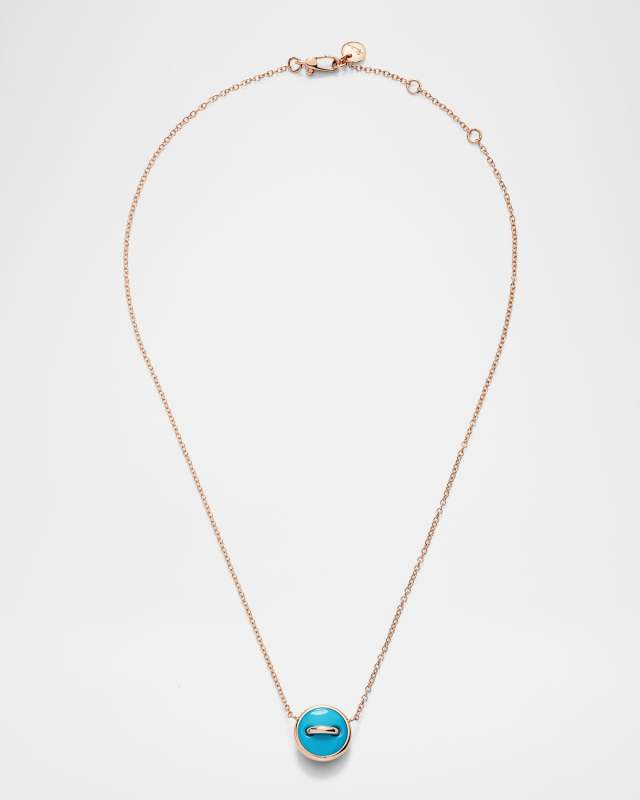 Pom Pom Dot 18K Rose Gold Turquoise and Diamond Reversible Necklace